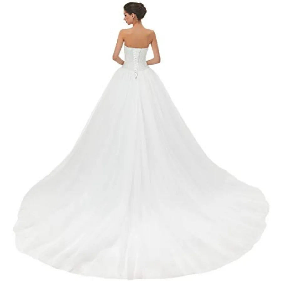 Likedpage Women's Sweetheart Neck Wedding Dress, Tulle A-Line Ball Gown with Train