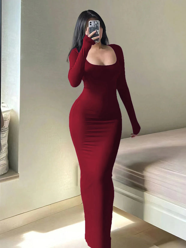 Causual Fashion Scoop Neck Long Dress