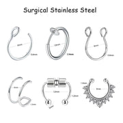 6pcs/Set Stainless Steel Nose Ring Septum Non-Piercing