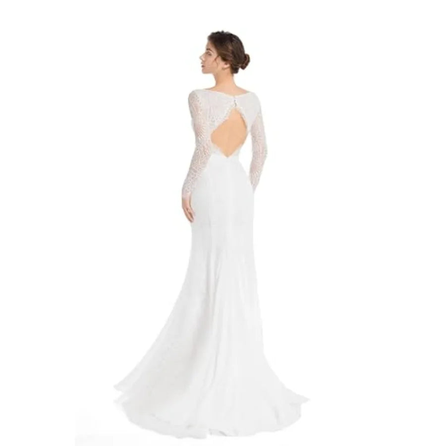 Mermaid Wedding Dresses for Bride Classy lace Boho Long Sleeve Open Back Bohemian Wedding Gowns