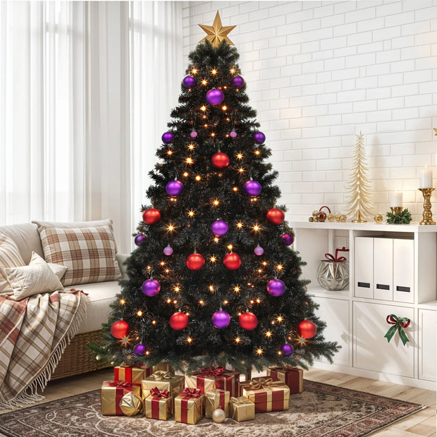 6 ft Prelit Black Christmas Tree Artificial with 818 Branch Tips & 250 Lights