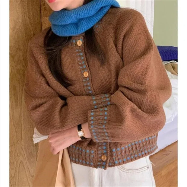 SURWENYUE Long Sleeve Knitted Cardigan Loose Sweater Winter