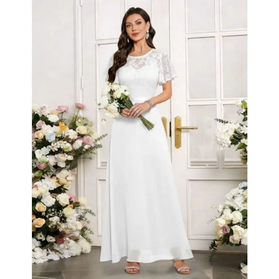 DRESSTELLS Womens Formal Dresses for Wedding Guest Prom Ruffle Sleeve Lace