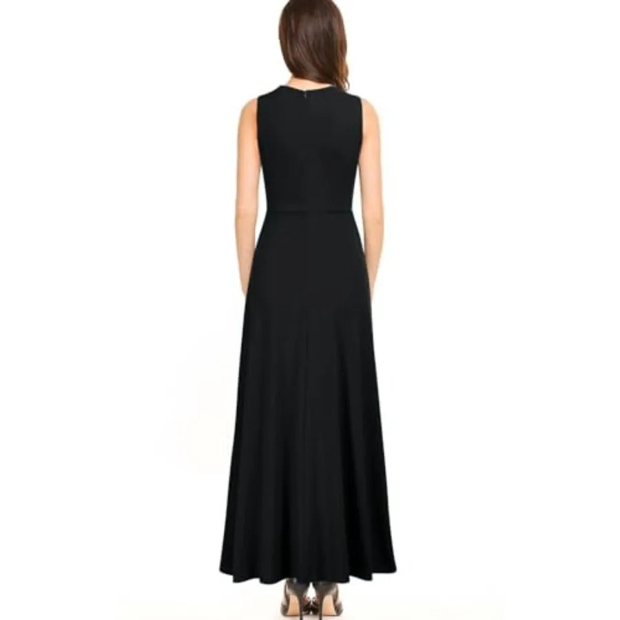 Classic Black Sleeveless Evening Gown with Cascading Ruffle Asymmetric Hem