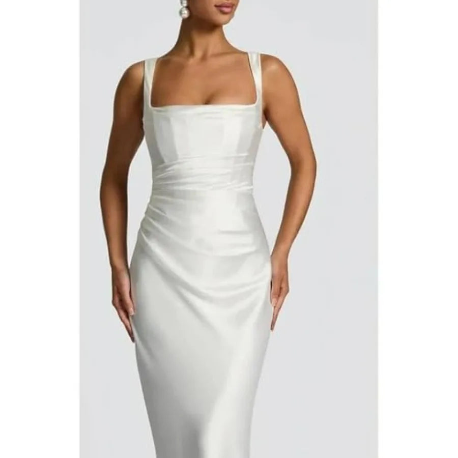 ABYOVRT Women Wedding Guest Dress Satin Corset Top Elegant