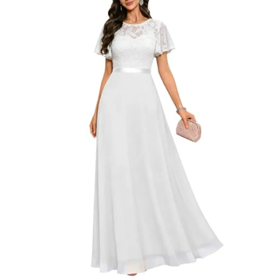 DRESSTELLS Womens Formal Dresses for Wedding Guest Prom Ruffle Sleeve Lace