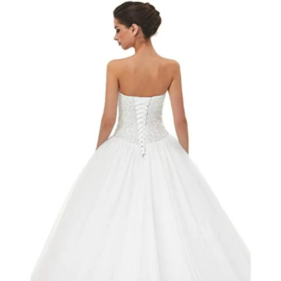 Likedpage Women's Sweetheart Neck Wedding Dress, Tulle A-Line Ball Gown with Train