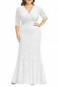 Wedding Dresses for Bride Plus Size - Mermaid Formal Evening Gown Wrap Neck Lace Dress
