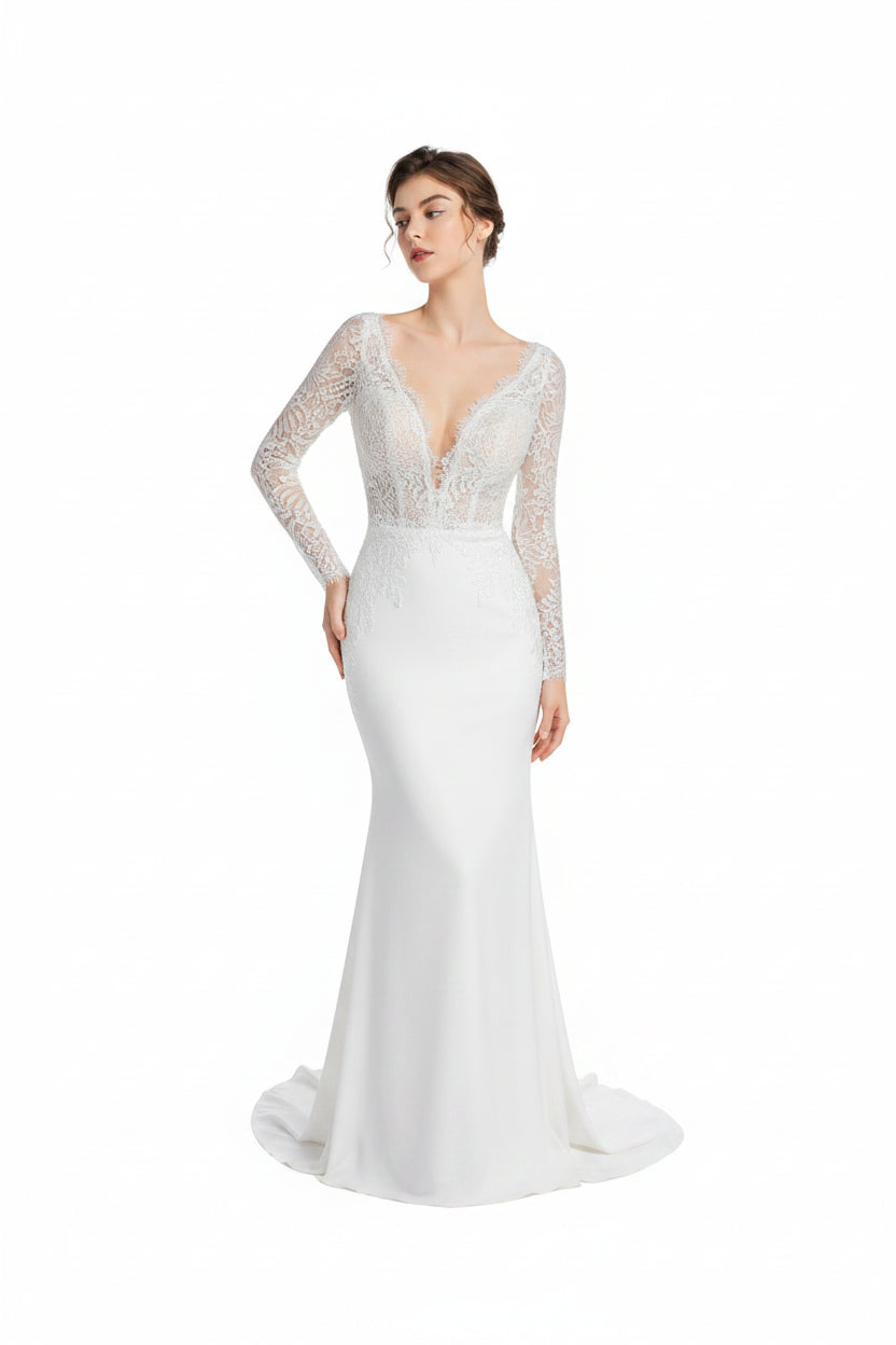 Mermaid Wedding Dresses for Bride Classy lace Boho Long Sleeve Open Back Bohemian Wedding Gowns