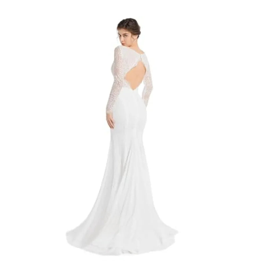 Mermaid Wedding Dresses for Bride Classy lace Boho Long Sleeve Open Back Bohemian Wedding Gowns
